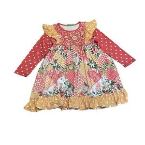 Millie Loves Lily Dress, coral sage yellow, 8
